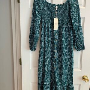 Green Ruched Off the Shoulder Sundress